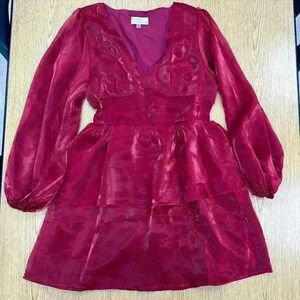 Berry N Cream Red Tiered Shimmer Dress Size Large